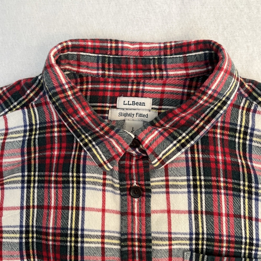 LL Bean Shirt Mens Large Red Plaid Flannel‎ Slightly Fitted Hiking